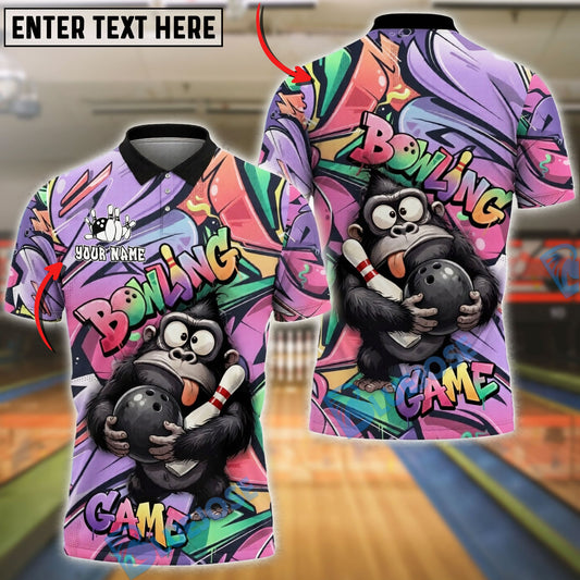 BlueJose Bowling And Pins Funny Gorilla Graffiti Customized Name, Team Name 3D Shirt (4 Colors)