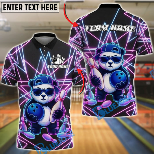 BlueJose Bowling And Pins Neon Cool Panda Customized Name, Team Name 3D Shirt (4 Colors)