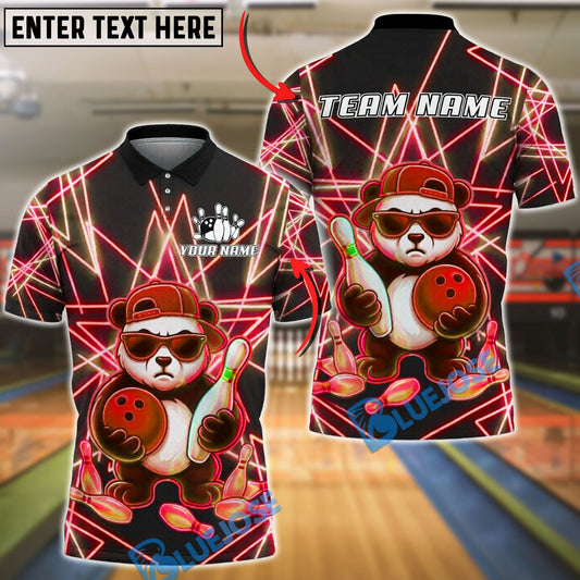 BlueJose Bowling And Pins Neon Cool Panda Customized Name, Team Name 3D Shirt (4 Colors)