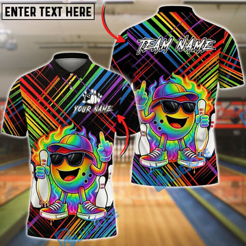 BlueJose Bowling And Pins Neon Rainbow Funny Ball Customized Name, Team Name 3D Shirt