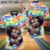 BlueJose Bowling And Pins Neon Rainbow Cute Monkey Customized Name, Team Name 3D Shirt (2 Colors)