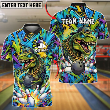 BlueJose Bowling And Pins Dinosaur Graffiti Street Art Customized Name, Team Name 3D Shirt (4 Colors)