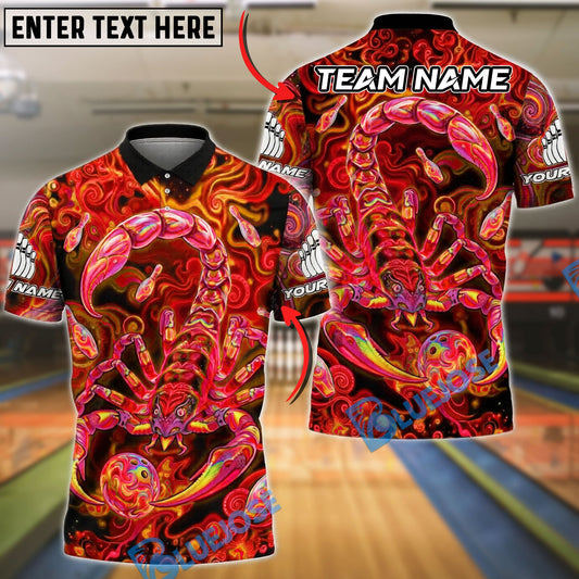 BlueJose Bowling And Pins Scorpion Psychedelic Neon Customized Name, Team Name 3D Shirt (4 Colors)