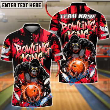 BlueJose Bowling And Pins King Power Gorilla Strike Customized Name, Team Name 3D Shirt (4 Colors)