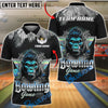 BlueJose Bowling And Pins Synthwave Gorilla Retro Neon Customized Name, Team Name 3D Shirt (6 Colors)