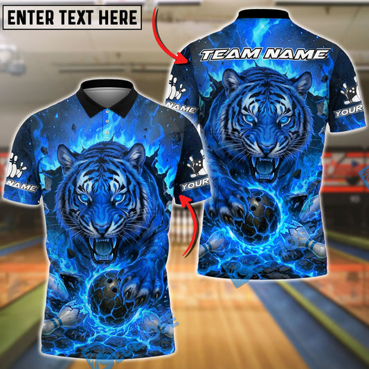 BlueJose Bowling And Pins Tiger Lava Strike Customized Name, Team Name 3D Shirt (4 Colors)