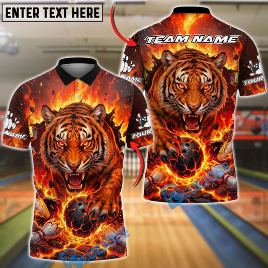BlueJose Bowling And Pins Tiger Lava Strike Customized Name, Team Name 3D Shirt (4 Colors)