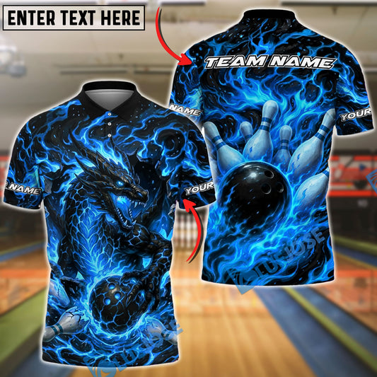BlueJose Bowling And Pins Fierce Magma Dragon Flaming Strike Customized Name, Team Name 3D Shirt (4 Colors)