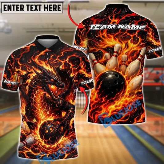 BlueJose Bowling And Pins Fierce Magma Dragon Flaming Strike Customized Name, Team Name 3D Shirt (4 Colors)