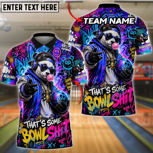 BlueJose Bowling And Pins Panda Graffiti Bubble Gum Customized Name, Team Name 3D Shirt (4 Colors)