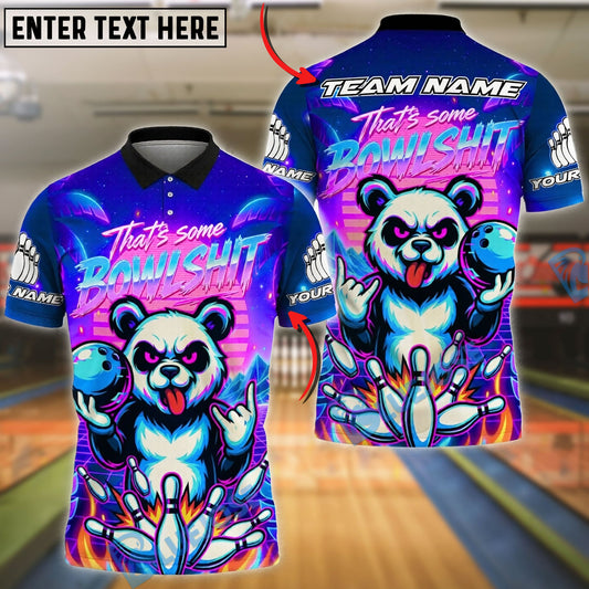 BlueJose Bowling And Pins Panda Neon Synthwave Bowshit Customized Name, Team Name 3D Shirt (4 Colors)