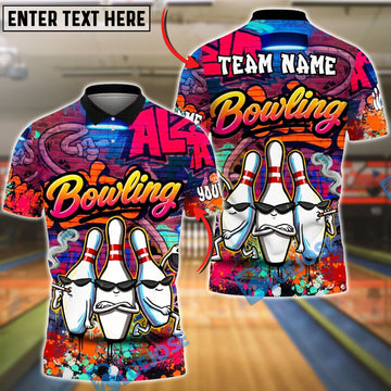 BlueJose Bowling And Pins Graffiti Street Art Gangster Pins Smoke Customized Name, Team Name 3D Shirt (4 Colors)