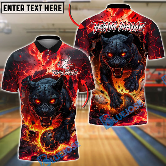 BlueJose Bowling And Pins Black Panther Lava Flame Customized Name, Team Name 3D Shirt (4 Colors)