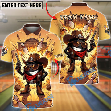 BlueJose Bowling Cowboy Western Sheriff Funny Cartoon Ball Customized Name, Team Name 3D Shirt
