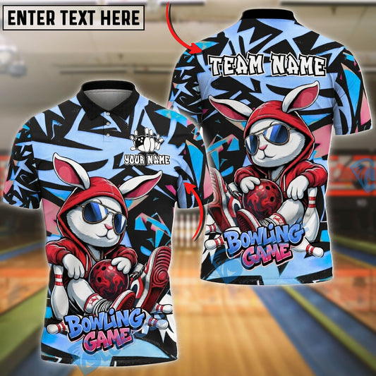 BlueJose Bowling And Pins Rabbit Graffiti Customized Name, Team Name 3D Shirt (4 Colors)
