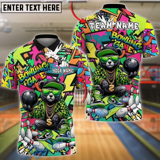 BlueJose Bowling And Pins Bear Streetwear Graffiti Customized Name, Team Name 3D Shirt (4 Colors)