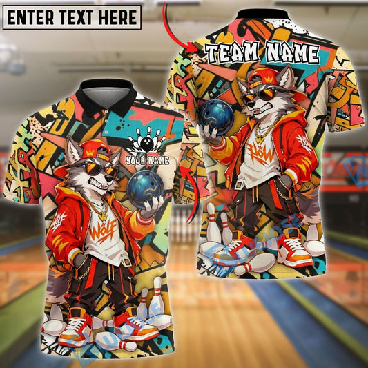 BlueJose Bowling And Pins Wolf Graffiti Streetwear Customized Name, Team Name 3D Shirt (4 Colors)