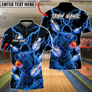 BlueJose Bowling Bear Neon Lightning Power Customized Name, Team Name 3D Shirt (4 Colors)