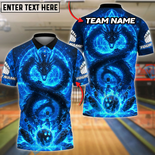 BlueJose Bowling And Pins Dragon Flame Power Customized Name, Team Name 3D Shirt (4 Colors)
