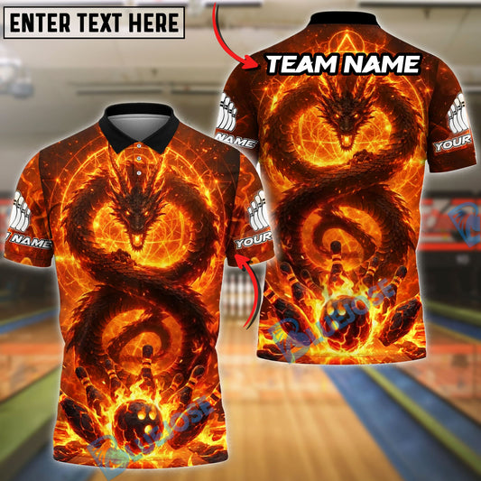 BlueJose Bowling And Pins Dragon Flame Power Customized Name, Team Name 3D Shirt (4 Colors)