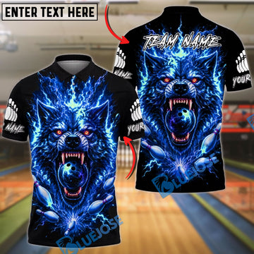 BlueJose Bowling Wolf Neon Lightning Customized Name, Team Name 3D Shirt (4 Colors)