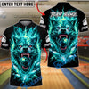 BlueJose Bowling Wolf Neon Lightning Customized Name, Team Name 3D Shirt (4 Colors)