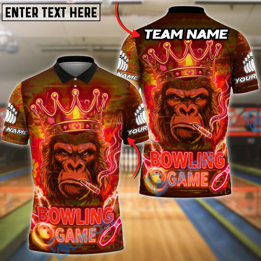 BlueJose Bowling And Pins Neon King Gorilla Customized Name, Team Name 3D Shirt (4 Colors)
