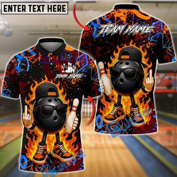 BlueJose Bowling And Pins Graffiti Cool Ball Fire Customized Name, Team Name 3D Shirt (4 Colors)