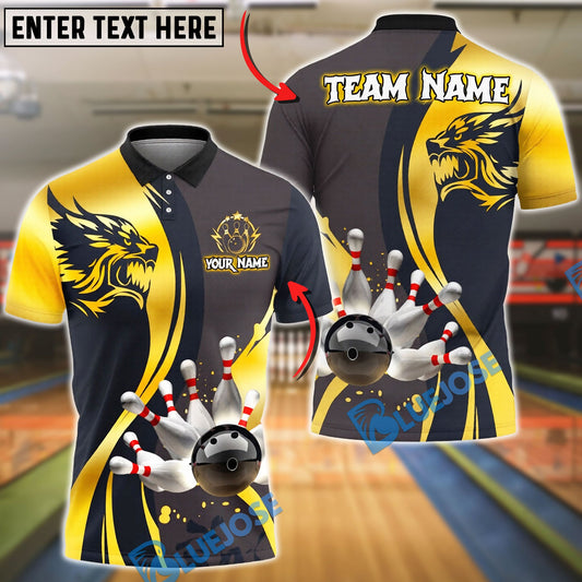 BlueJose Bowling And Pins Premium Wolf Strike Customized Name, Team Name 3D Shirt (6 Colors)