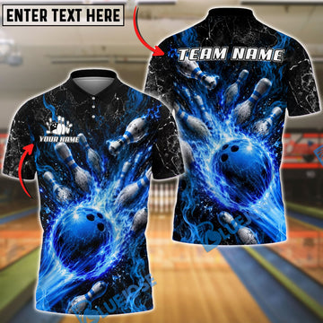 BlueJose Bowling And Pins Fire Explosion Domination Customized Name, Team Name 3D Shirt (4 Colors)