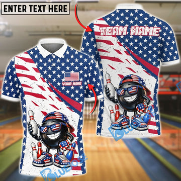 BlueJose Bowling USA Flag Funny Bowling Ball Customized Name, Team Name 3D Shirt