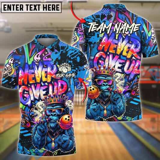 BlueJose Bowling And Pins Gorilla Graffiti King Customized Name, Team Name 3D Shirt (4 Colors)