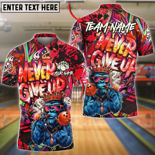 BlueJose Bowling And Pins Gorilla Graffiti King Customized Name, Team Name 3D Shirt (4 Colors)