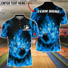 BlueJose Bowling And Pins Flaming Strike Burst Customized Name, Team Name 3D Shirt (4 Colors)