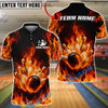 BlueJose Bowling And Pins Flaming Strike Burst Customized Name, Team Name 3D Shirt (4 Colors)