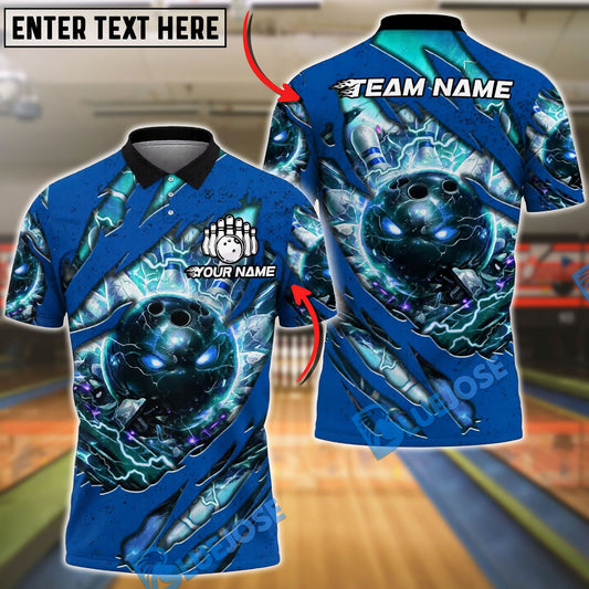 BlueJose Bowling And Pins Thunder Strike Ball Customized Name, Team Name 3D Shirt (4 Colors)