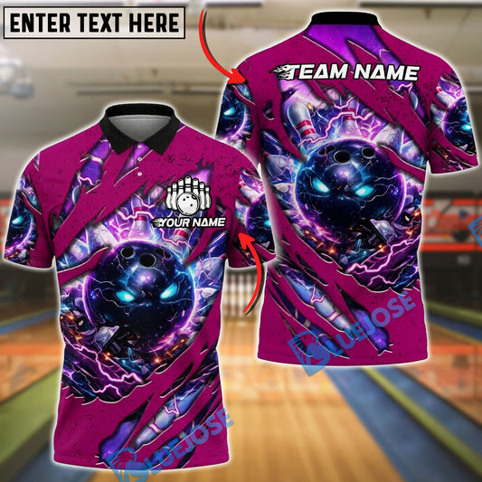 BlueJose Bowling And Pins Thunder Strike Ball Customized Name, Team Name 3D Shirt (4 Colors)