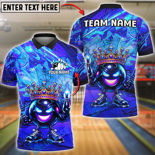 BlueJose Bowling And Pins Neon Crowned Ball Customized Name, Team Name 3D Shirt (4 Colors)