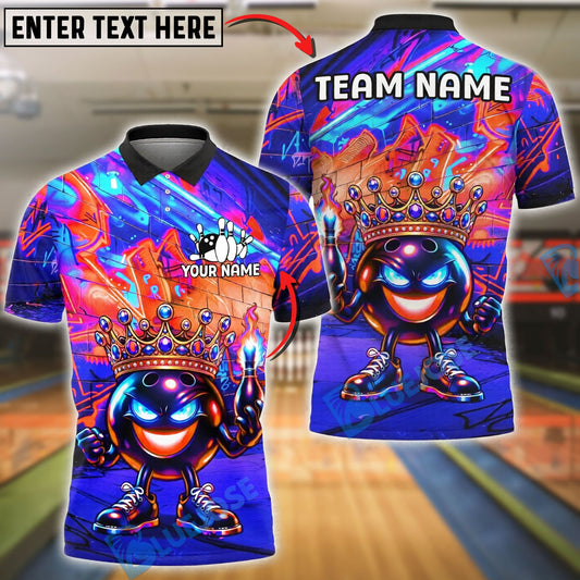 BlueJose Bowling And Pins Neon Crowned Ball Customized Name, Team Name 3D Shirt (4 Colors)