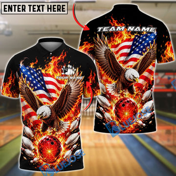 BlueJose Patriotic Bowling Bald Eagle Fireball USA Flag Customized Name, Team Name 3D Shirt