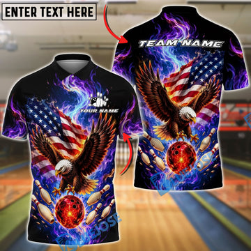 BlueJose Bowling Eagle American Flag Purple Smoke Explosion Customized Name, Team Name 3D Shirt