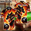 BlueJose Billiards 8-Ball Fire Wolf Flame Art Design Personalized Name, Team Name Unisex Shirt (4 Colors)