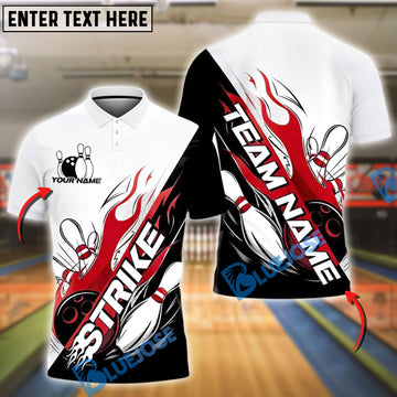 BlueJose Bowling And Pins Flame Strike Customized Name, Team Name 3D Shirt (4 Colors)
