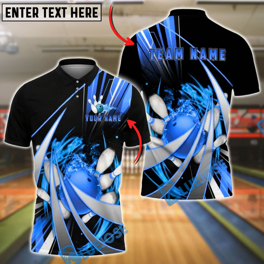 BlueJose Bowling & Pins Neon Swirl Strike Customized Name, Team Name 3D Shirt (4 Colors)