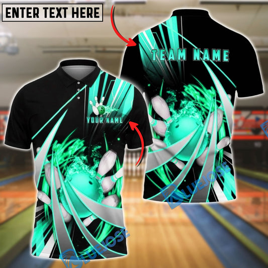BlueJose Bowling & Pins Neon Swirl Strike Customized Name, Team Name 3D Shirt (4 Colors)