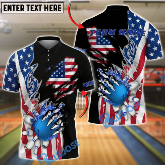 BlueJose Bowling USA Blue Strike Explosion Personalized Shirt (2 Colors)