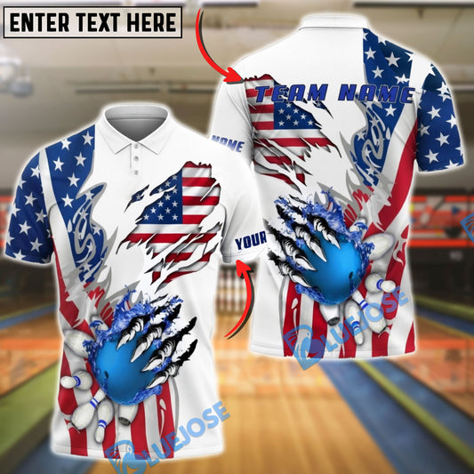 BlueJose Bowling USA Blue Strike Explosion Personalized Shirt (2 Colors)