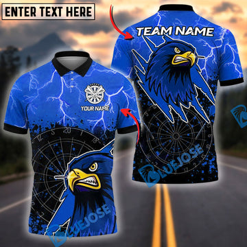 BlueJose Darts Dartboard Hawk With Lightning Personalized Name, Team Name Shirt (4 Colors)