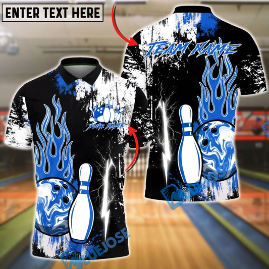 BlueJose Bowling & Pins Power Flame Splash Customized Name, Team Name 3D Shirt (4 Colors)