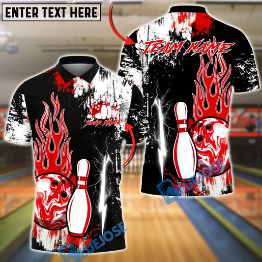 BlueJose Bowling & Pins Power Flame Splash Customized Name, Team Name 3D Shirt (4 Colors)
